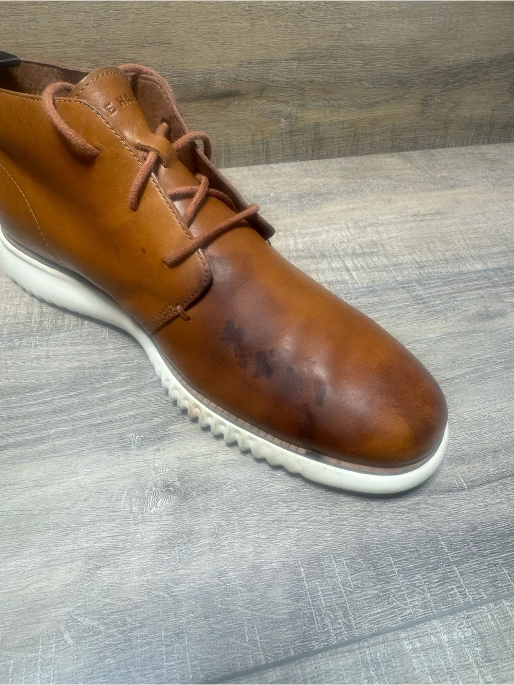 Cole Haan Tan Brown Leather Chukka Boots with White Sole